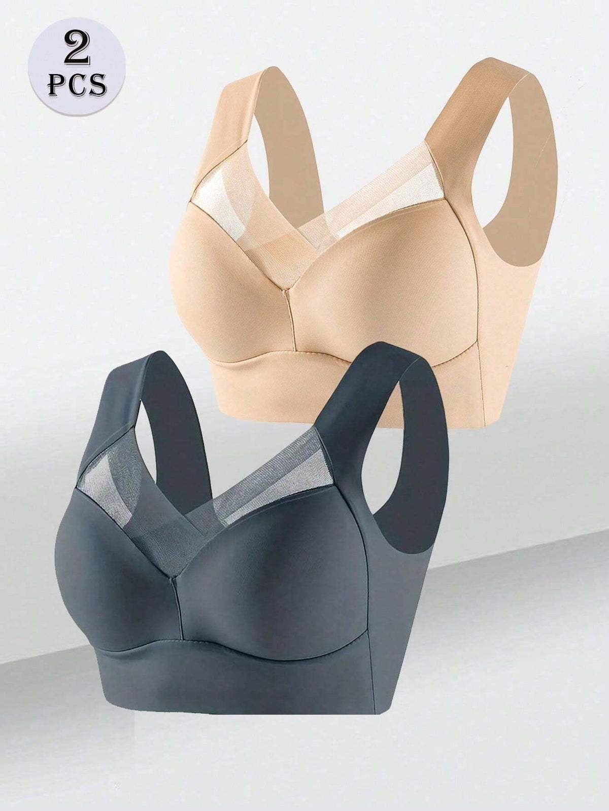 2Pcs/Set Seamless Back Smoothing Comfortable Wireless Bra without Pad, Lingerie