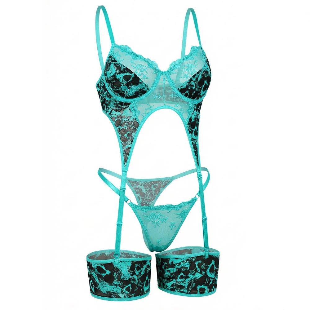 Wickedly Sexy Skull Mesh Lingerie, Gothic Lace Bodysuit