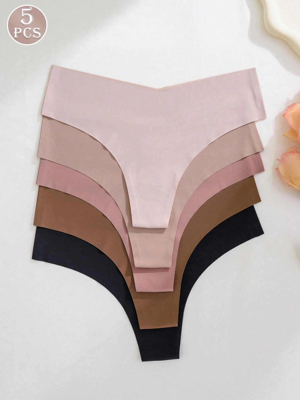 5Pcs/Pack Women Seamless Invisible Sexy Comfortable T-String Panties, Quick Drying, Sports Thongs