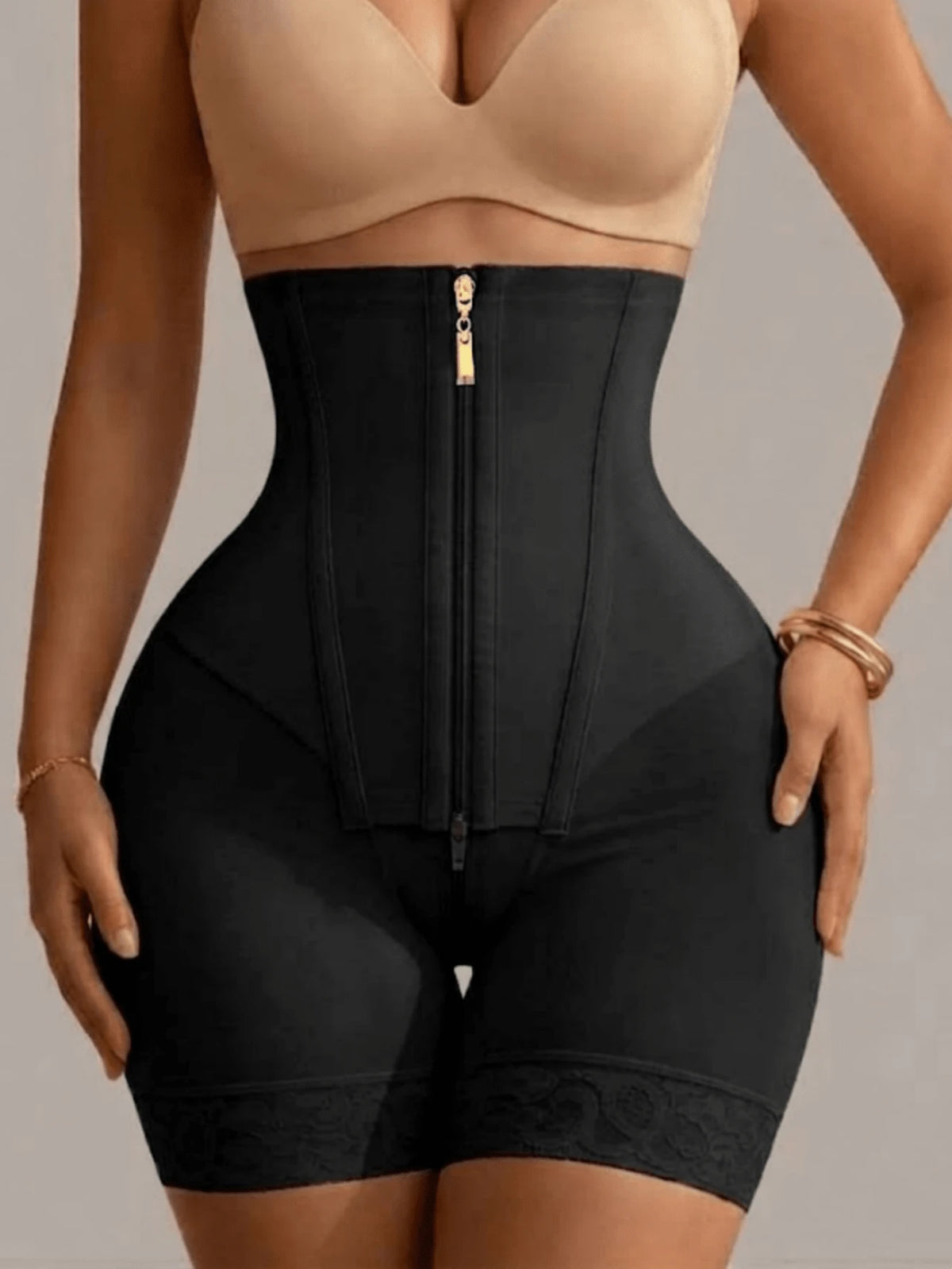 1Pc Colombian High Waist Shaping Shorts, Tummy Control Sculpting Panty, Butt Lift Slimming Leg Zipper Design Enhancing Shapewear