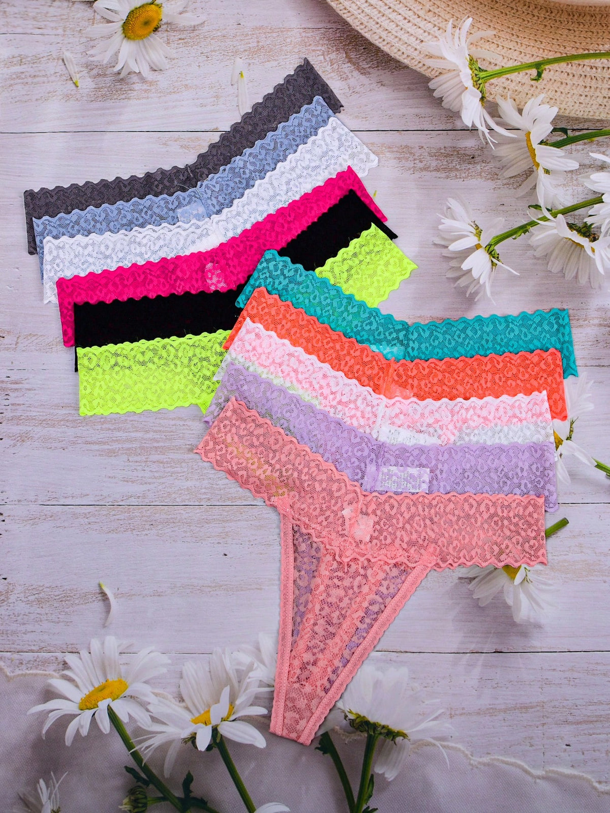 11Pcs/Set 10-Color Women'S Leopard Print Lace Thong Panties