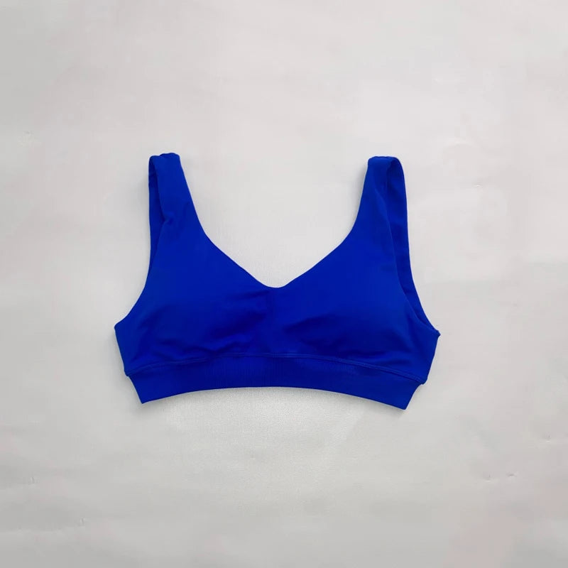 Women's Seamless Gym Set Scoop Backless Sports Bra V Neck Top with Scrunch Shorts Yoga Workout Outfit Fitness Clothing
