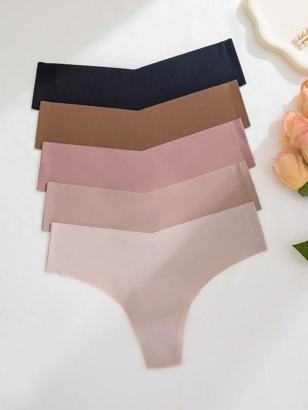 5Pcs/Pack Women Seamless Invisible Sexy Comfortable T-String Panties, Quick Drying, Sports Thongs