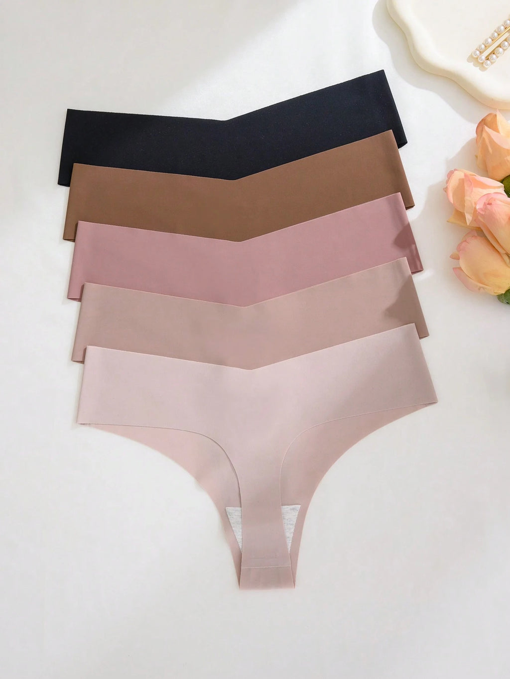 5Pcs/Pack Women Seamless Invisible Sexy Comfortable T-String Panties, Quick Drying, Sports Thongs