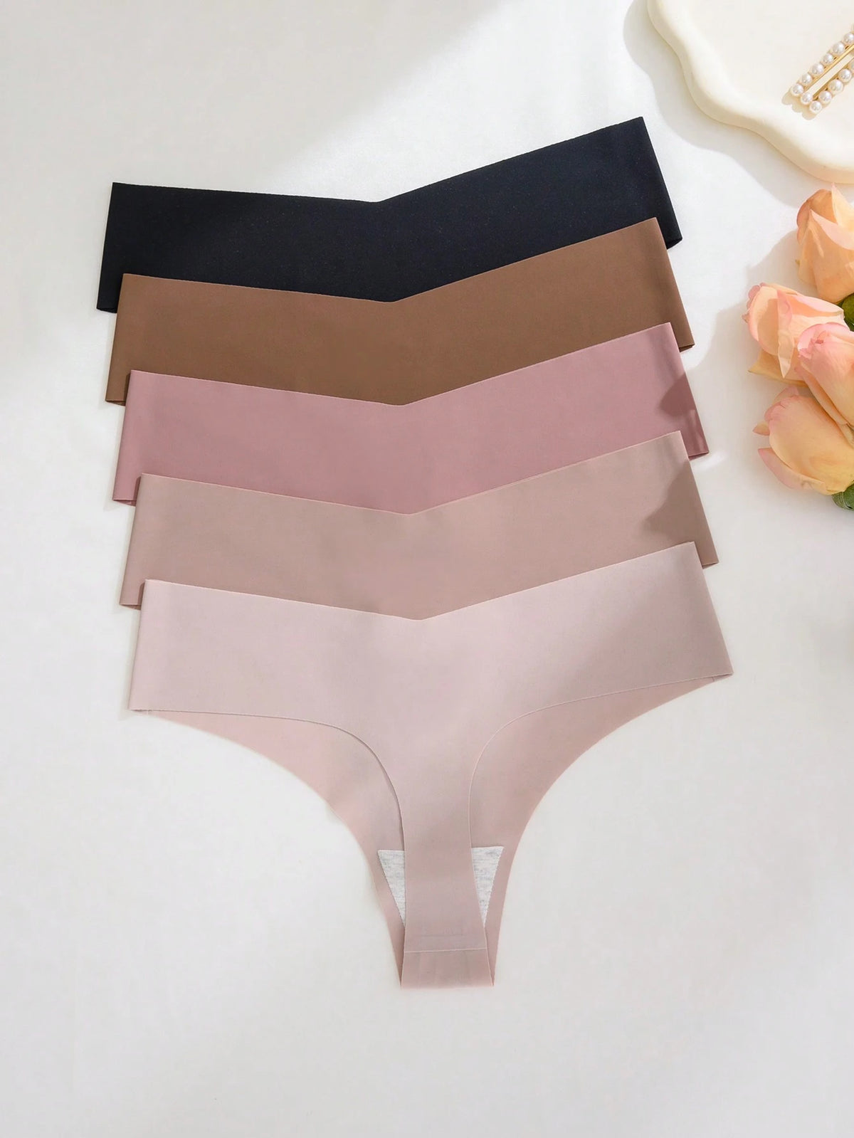 5Pcs/Pack Women Seamless Invisible Sexy Comfortable T-String Panties, Quick Drying, Sports Thongs