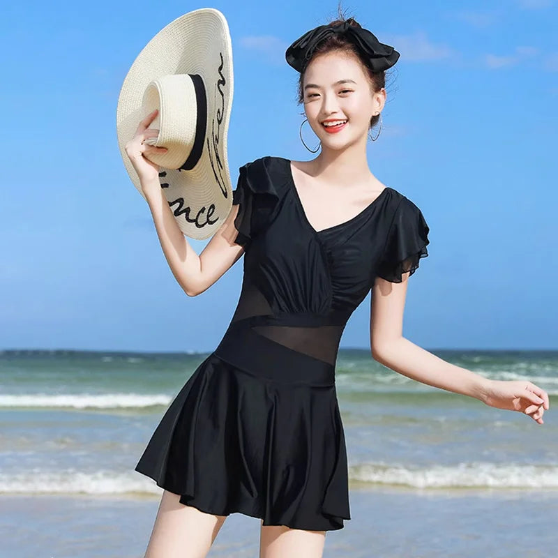 Female Vintage Floral Print Swimming Costume High Waisted Full Coverage Cute Vacation Swim Suit