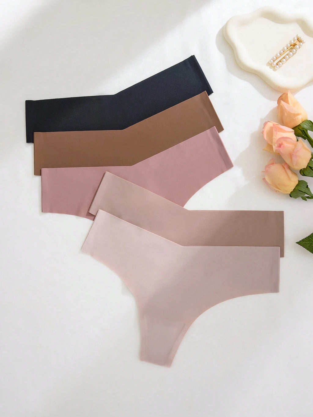 5Pcs/Pack Women Seamless Invisible Sexy Comfortable T-String Panties, Quick Drying, Sports Thongs