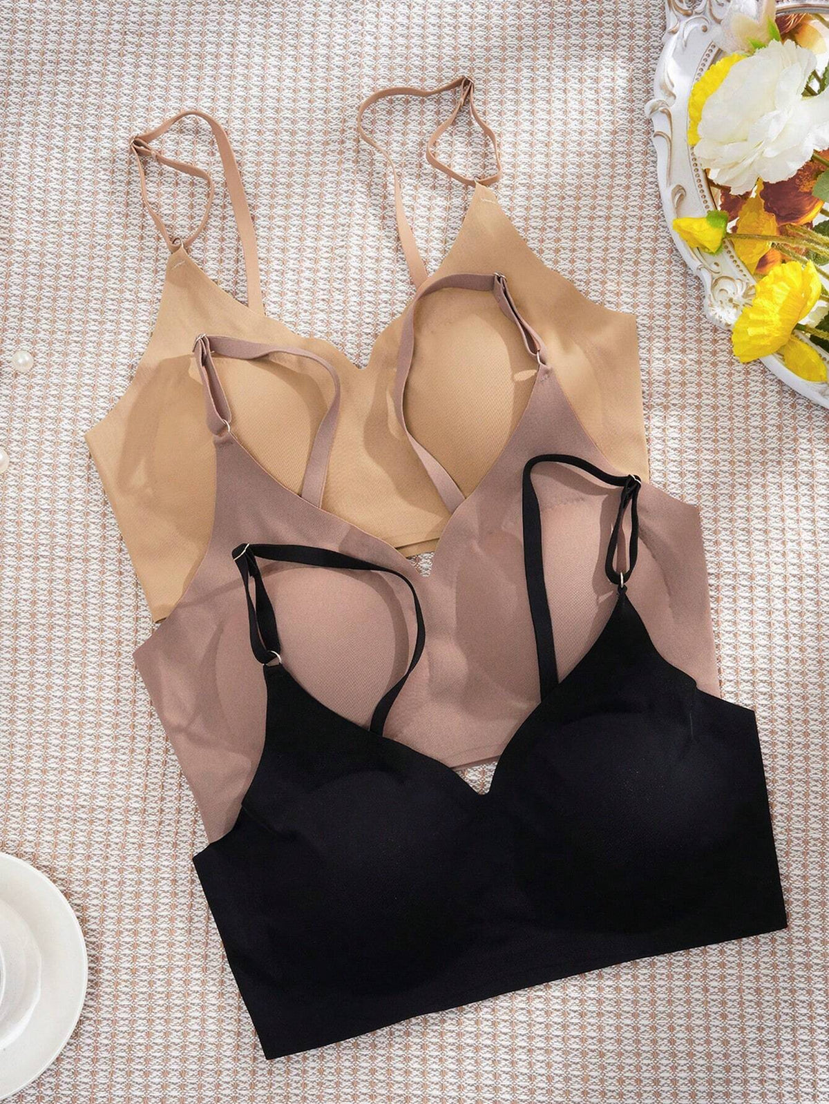 3Pcs Women'S Wireless Bra Multi-Color Sexy Seamless Comfortable Yoga Sports Bra