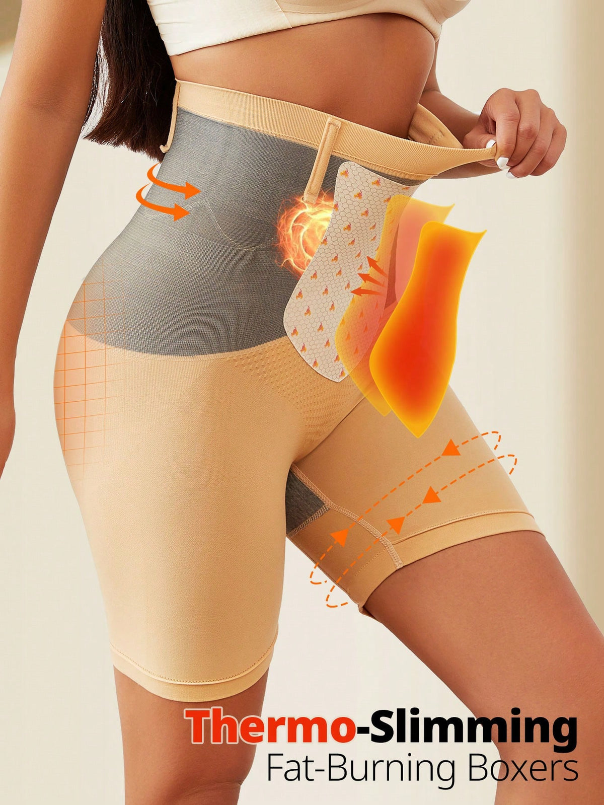 FLARIXA High Waist Thermal Shapewear Shorts, Tummy Control and Butt Lifting, Beige