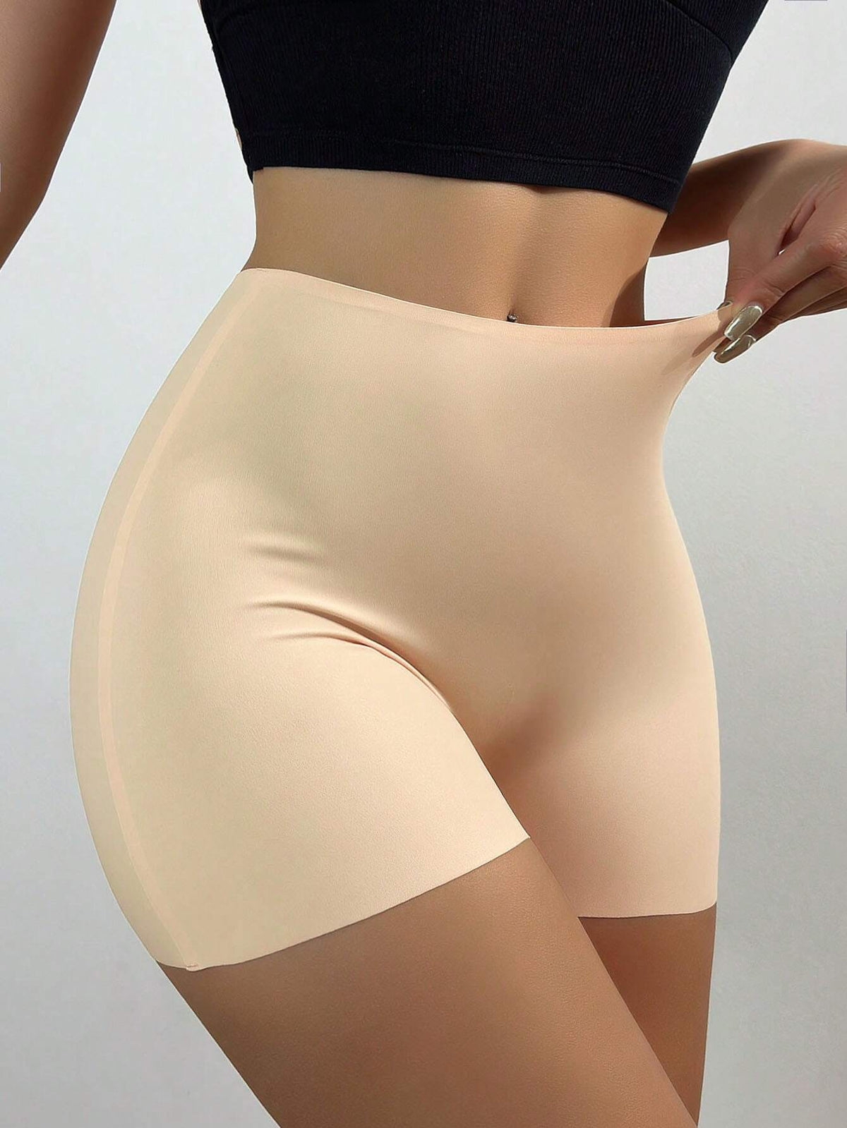 Women'S Seamless Anti-Chafing Non-Rolling Ice Silk Mid-Waist Boyshorts Underwear