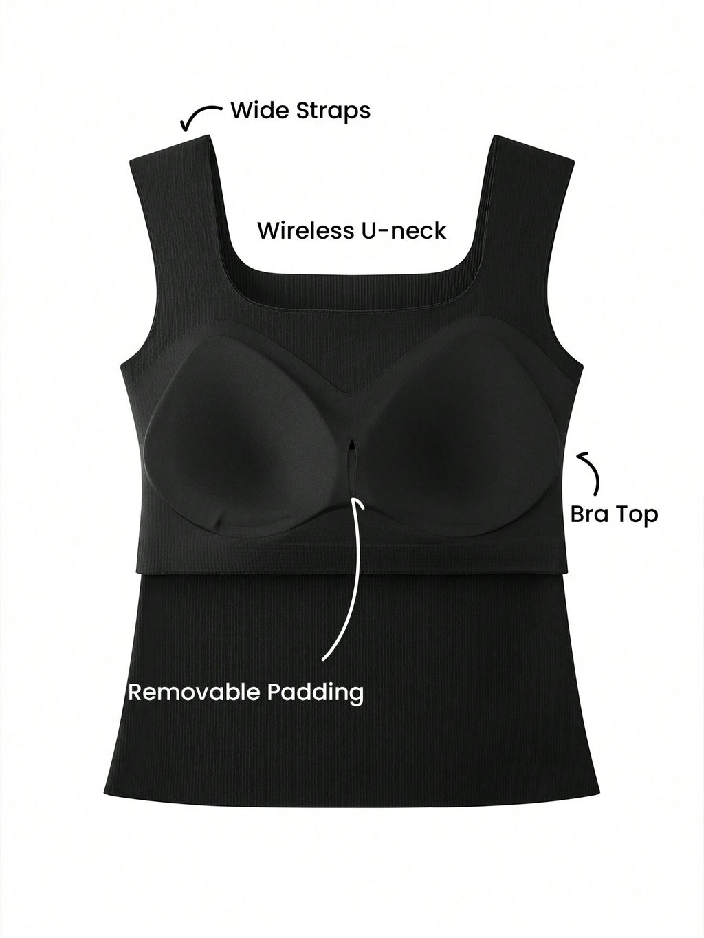 LUVLETTE Dream Curve 2Ndskin White Outfits Wireless Seamless 2-In-1 Built-In Bra Basic Sports Workout Lingerie as Outerwear Sizefreedom Crop Tanktop Comfortable Must-Haves Also Suitable for Teen Girl & Young & Kid Bra-Free Cami