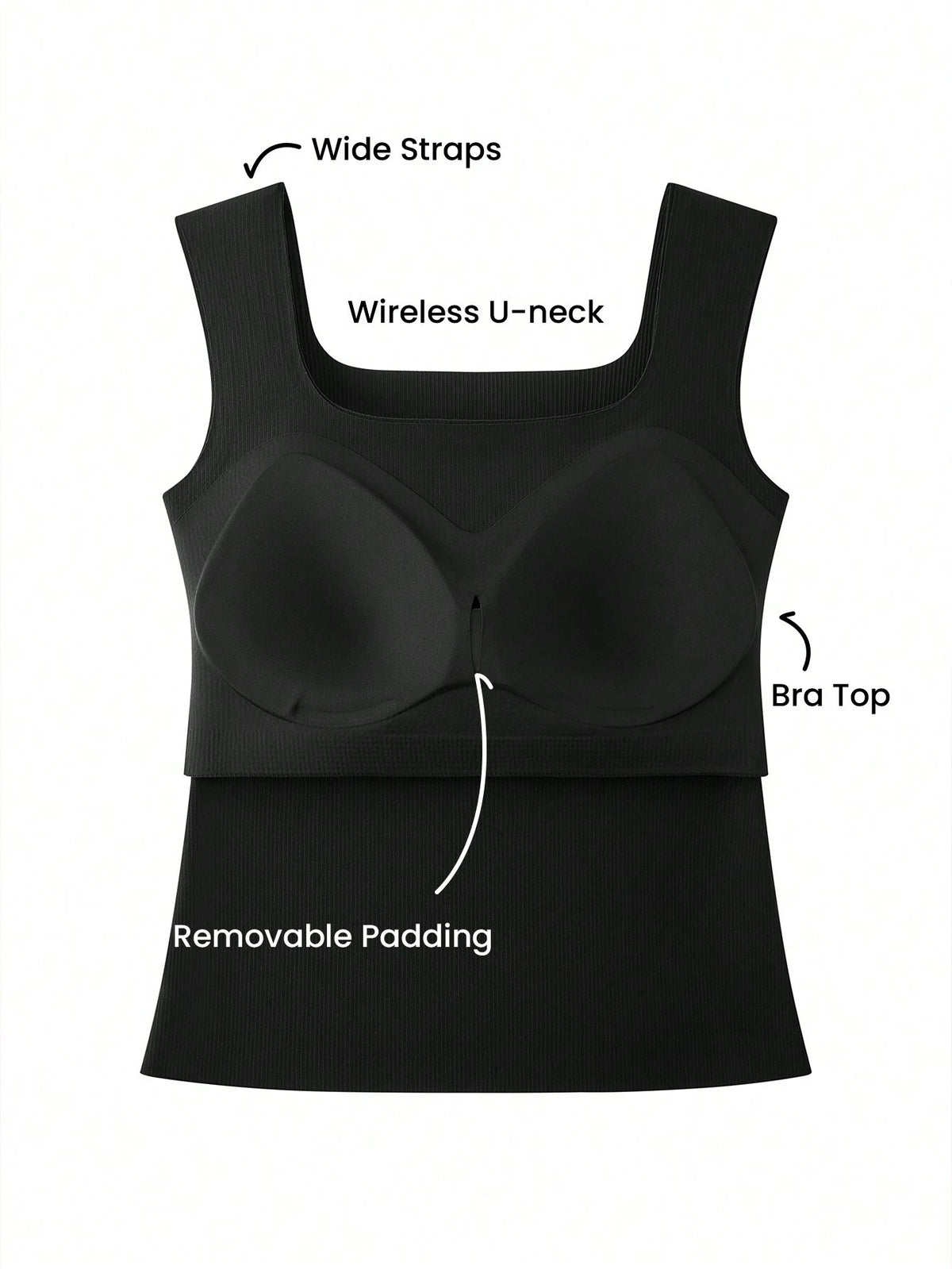 LUVLETTE Dream Curve 2Ndskin White Outfits Wireless Seamless 2-In-1 Built-In Bra Basic Sports Workout Lingerie as Outerwear Sizefreedom Crop Tanktop Comfortable Must-Haves Also Suitable for Teen Girl & Young & Kid Bra-Free Cami