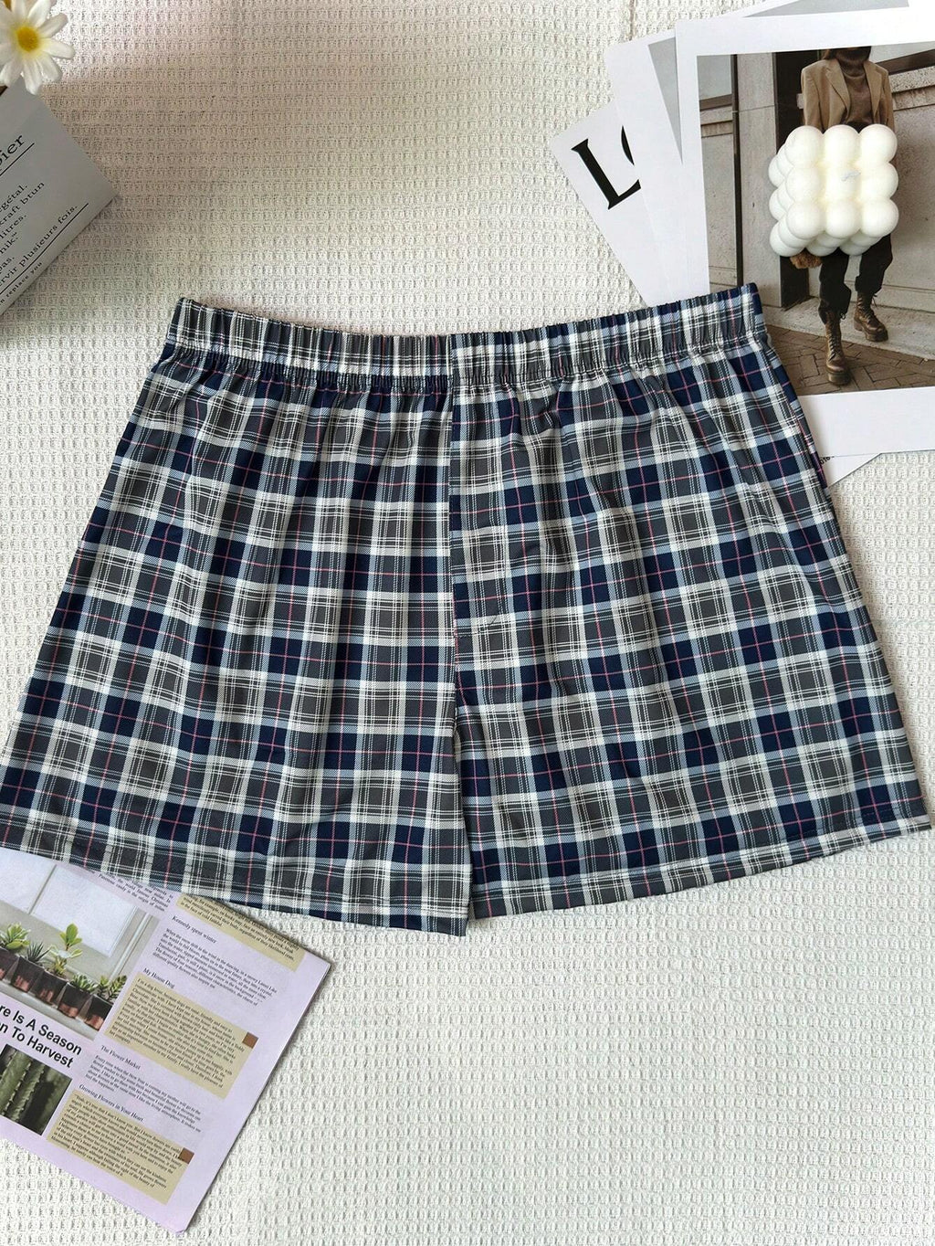 3Pcs/Set Men'S Thin Plaid Print Elastic Comfortable Boxer Briefs, Breathable Loose Waistband Shorts, Multi-Color Sleepwear Underwear