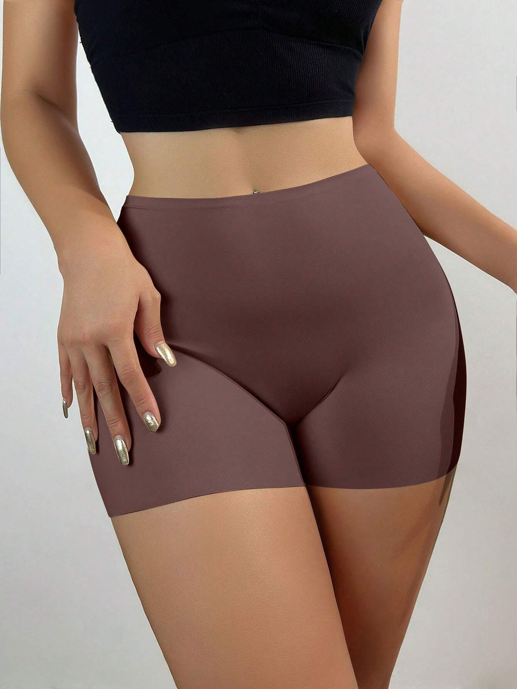 Women'S Seamless Anti-Chafing No-Roll Ice Silk Mid-Waist Boyshort Underwear