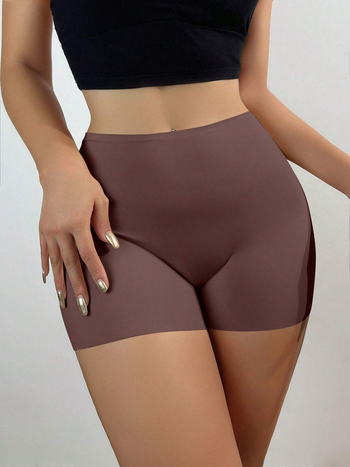 Women'S Seamless Anti-Chafing No-Roll Ice Silk Mid-Waist Boyshort Underwear