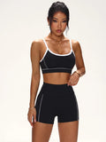Contrast Trim Seamless Workout Set Women Push Up Sports Bra Butt Lifting Biker Shorts Gym Wear