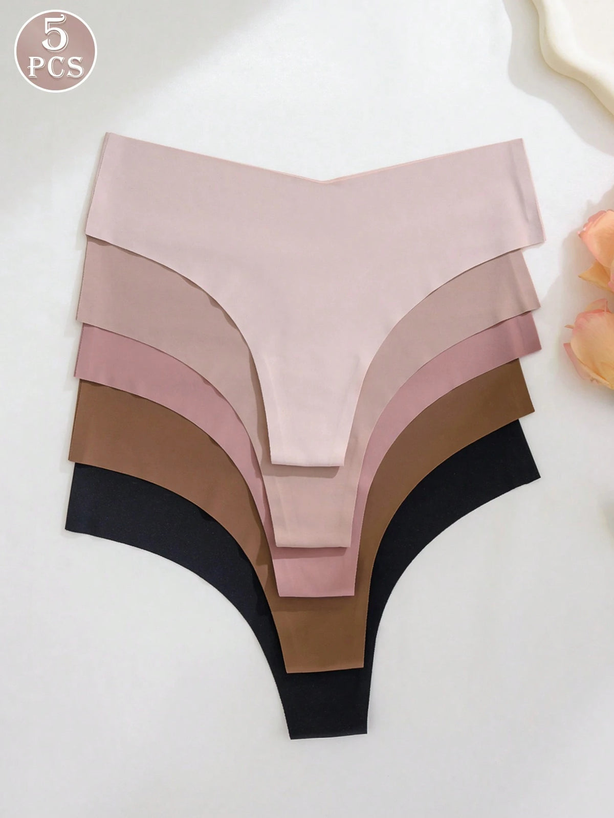 5Pcs/Pack Women Seamless Invisible Sexy Comfortable T-String Panties, Quick Drying, Sports Thongs