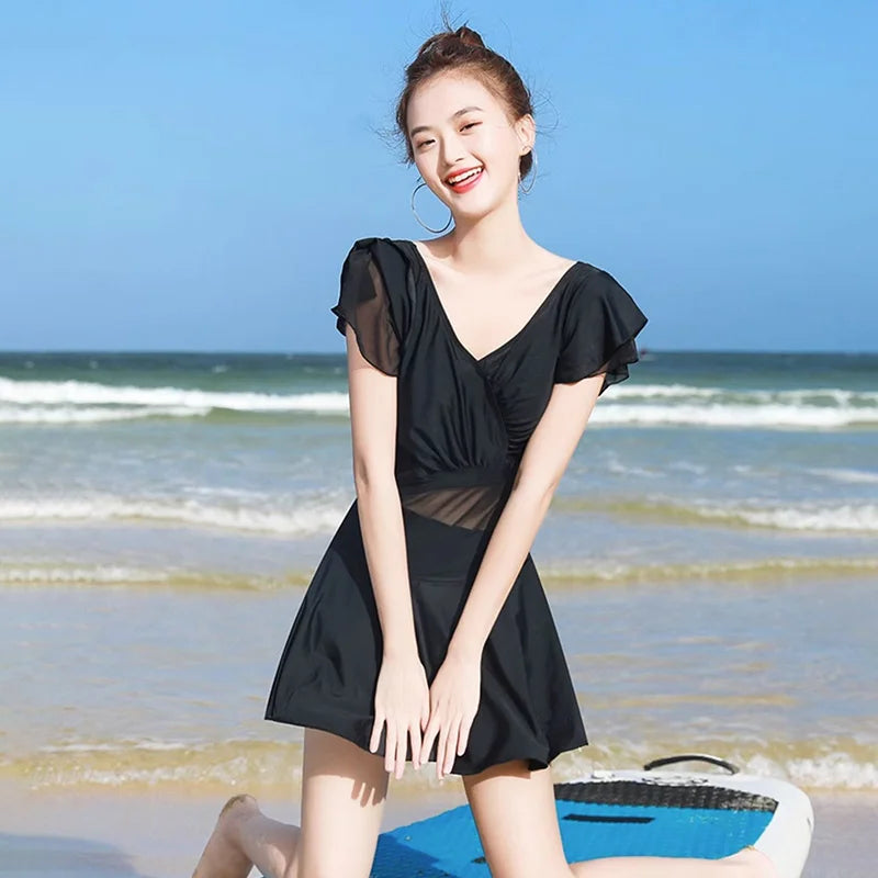 Female Vintage Floral Print Swimming Costume High Waisted Full Coverage Cute Vacation Swim Suit