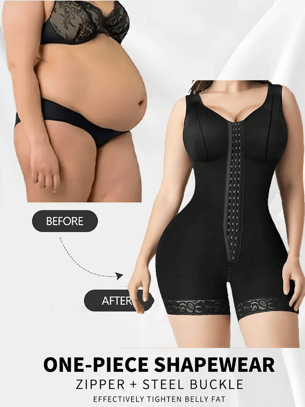1Pc Women'S Shapewear Bodysuit, Zipper Gusset, Slimming Bodycon, Tummy Control