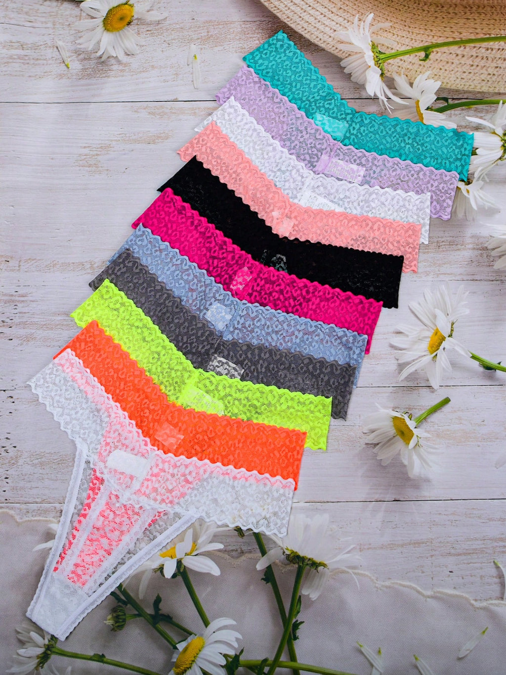 11Pcs/Set 10-Color Women'S Leopard Print Lace Thong Panties