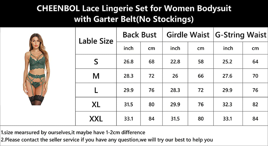 Lace Lingerie Set for Women 3 Piece Bralette Lingerie Bodysuit with Garter Belt(No Stockings)