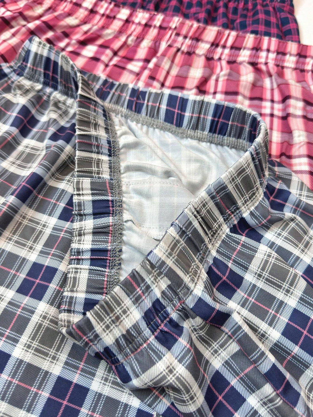 3Pcs/Set Men'S Thin Plaid Print Elastic Comfortable Boxer Briefs, Breathable Loose Waistband Shorts, Multi-Color Sleepwear Underwear