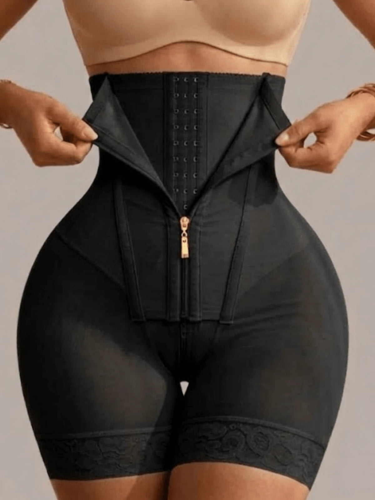 1Pc Colombian High Waist Shaping Shorts, Tummy Control Sculpting Panty, Butt Lift Slimming Leg Zipper Design Enhancing Shapewear