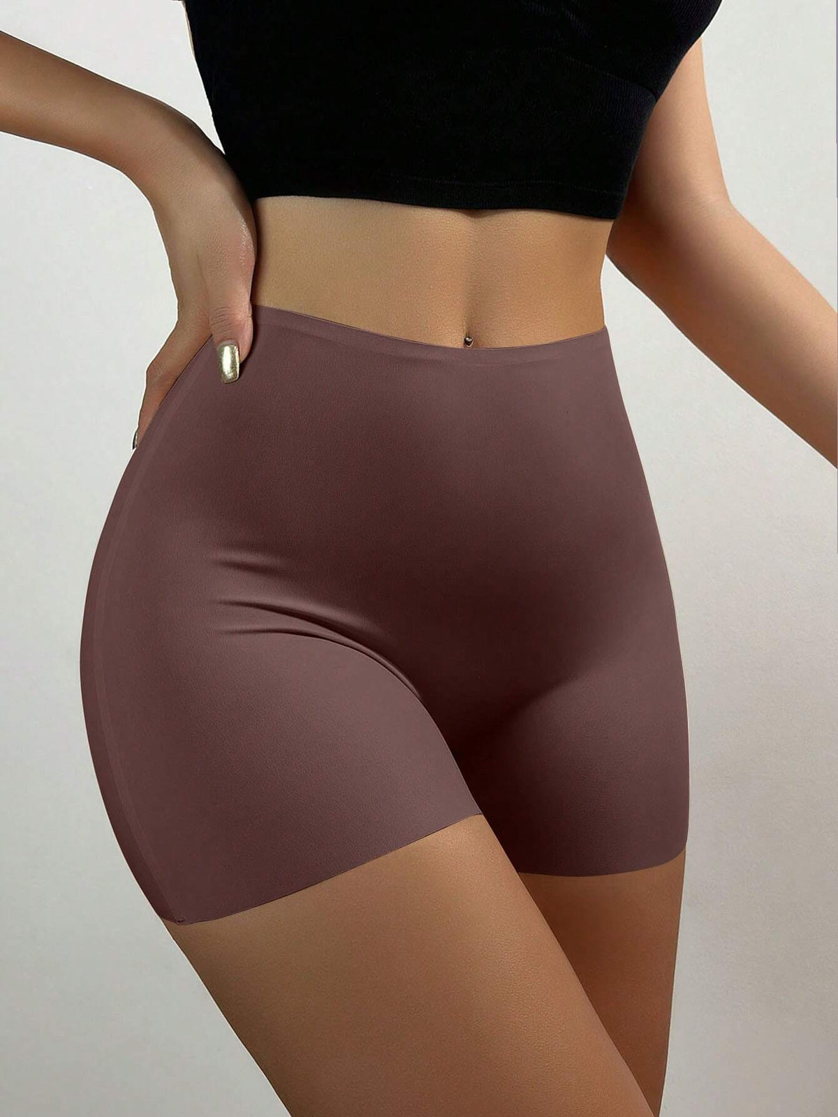 Women'S Seamless Anti-Chafing No-Roll Ice Silk Mid-Waist Boyshort Underwear