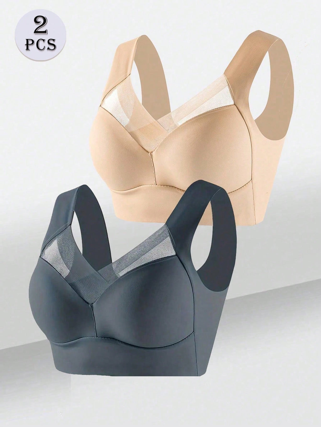 2Pcs/Set Seamless Back Smoothing Comfortable Wireless Bra without Pad, Lingerie