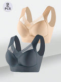 2Pcs/Set Seamless Back Smoothing Comfortable Wireless Bra without Pad, Lingerie