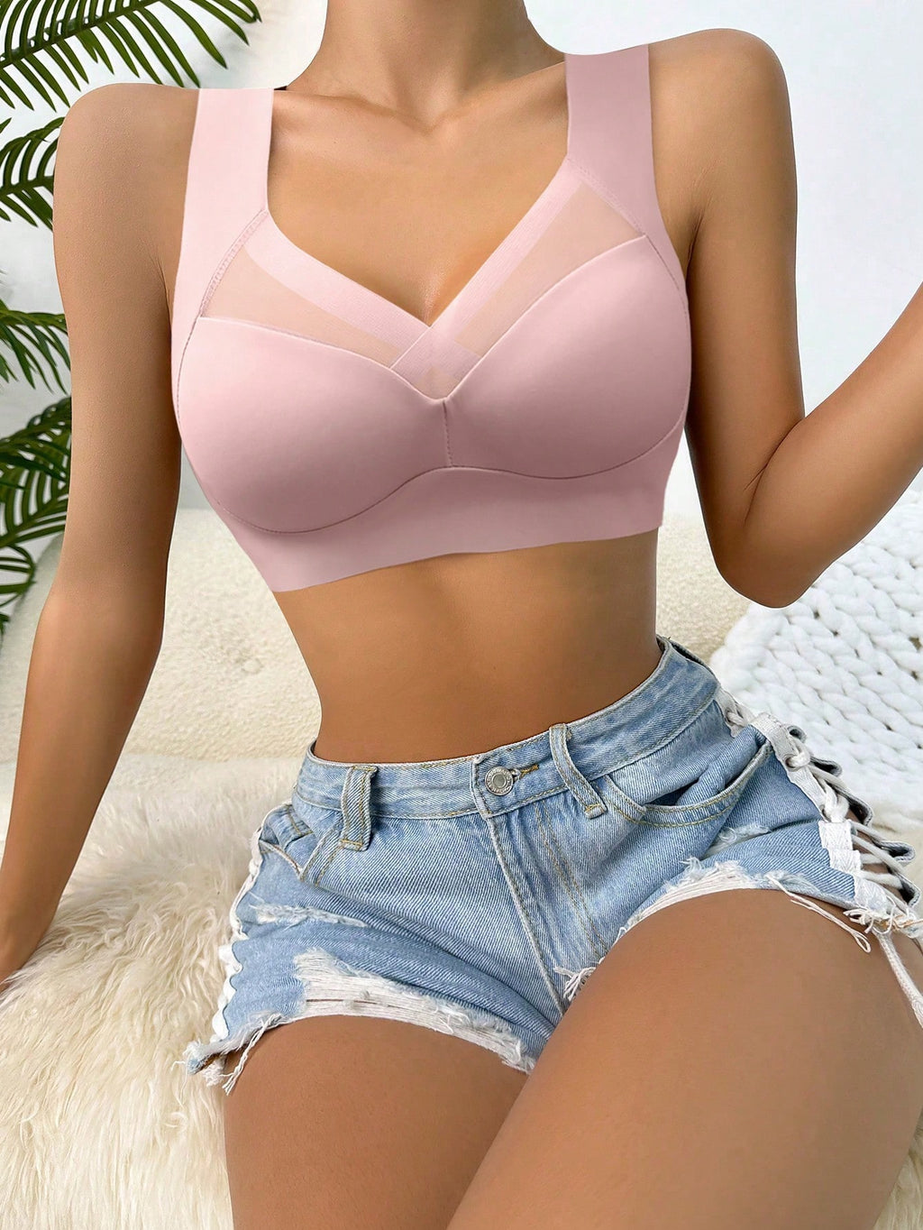 2Pcs/Set Seamless Backless Bra for Women, Wire-Free Comfortable Basic Bra with Fixed Cups, Lingerie