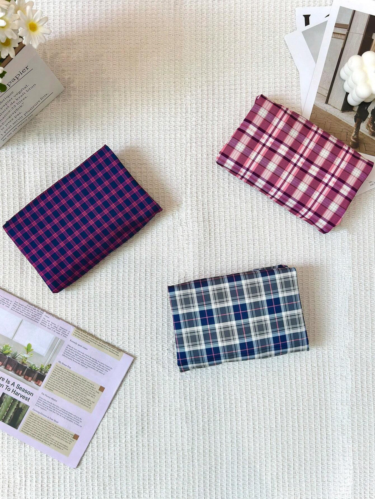 3Pcs/Set Men'S Thin Plaid Print Elastic Comfortable Boxer Briefs, Breathable Loose Waistband Shorts, Multi-Color Sleepwear Underwear