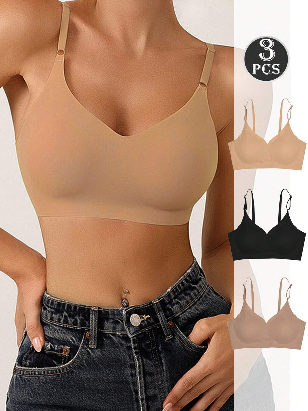 3Pcs Women'S Wireless Bra Multi-Color Sexy Seamless Comfortable Yoga Sports Bra
