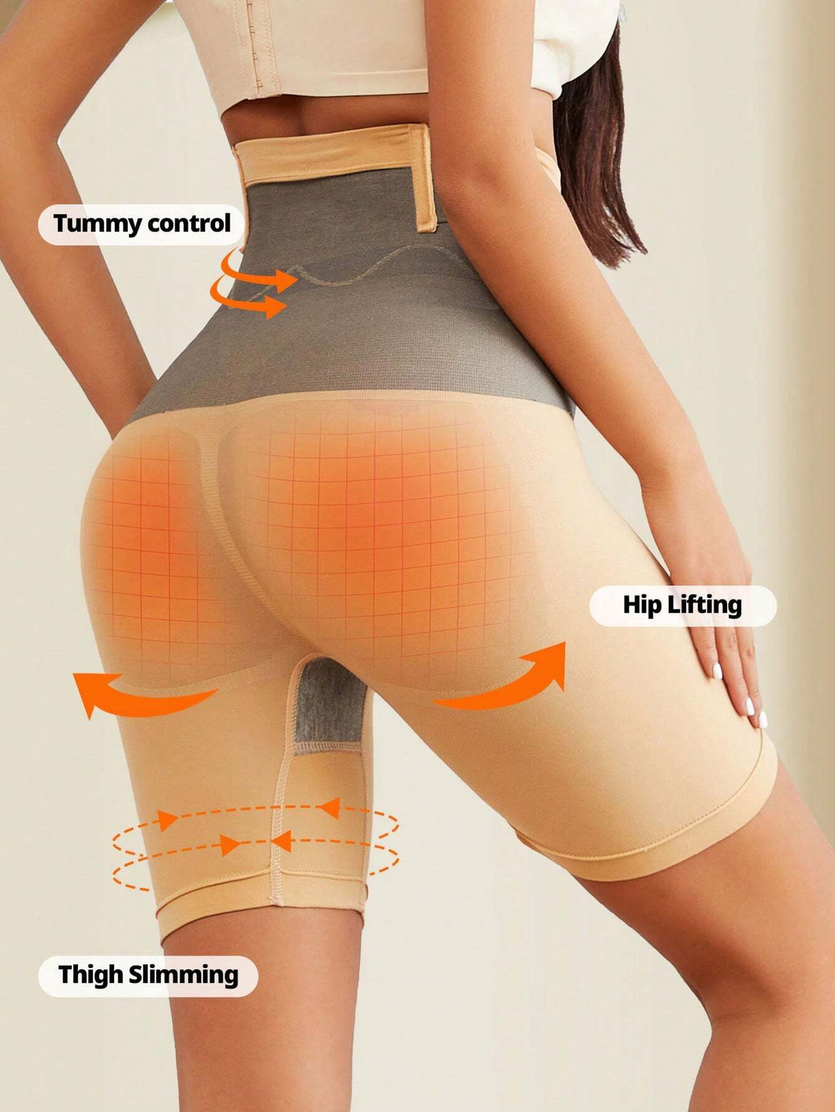 FLARIXA High Waist Thermal Shapewear Shorts, Tummy Control and Butt Lifting, Beige