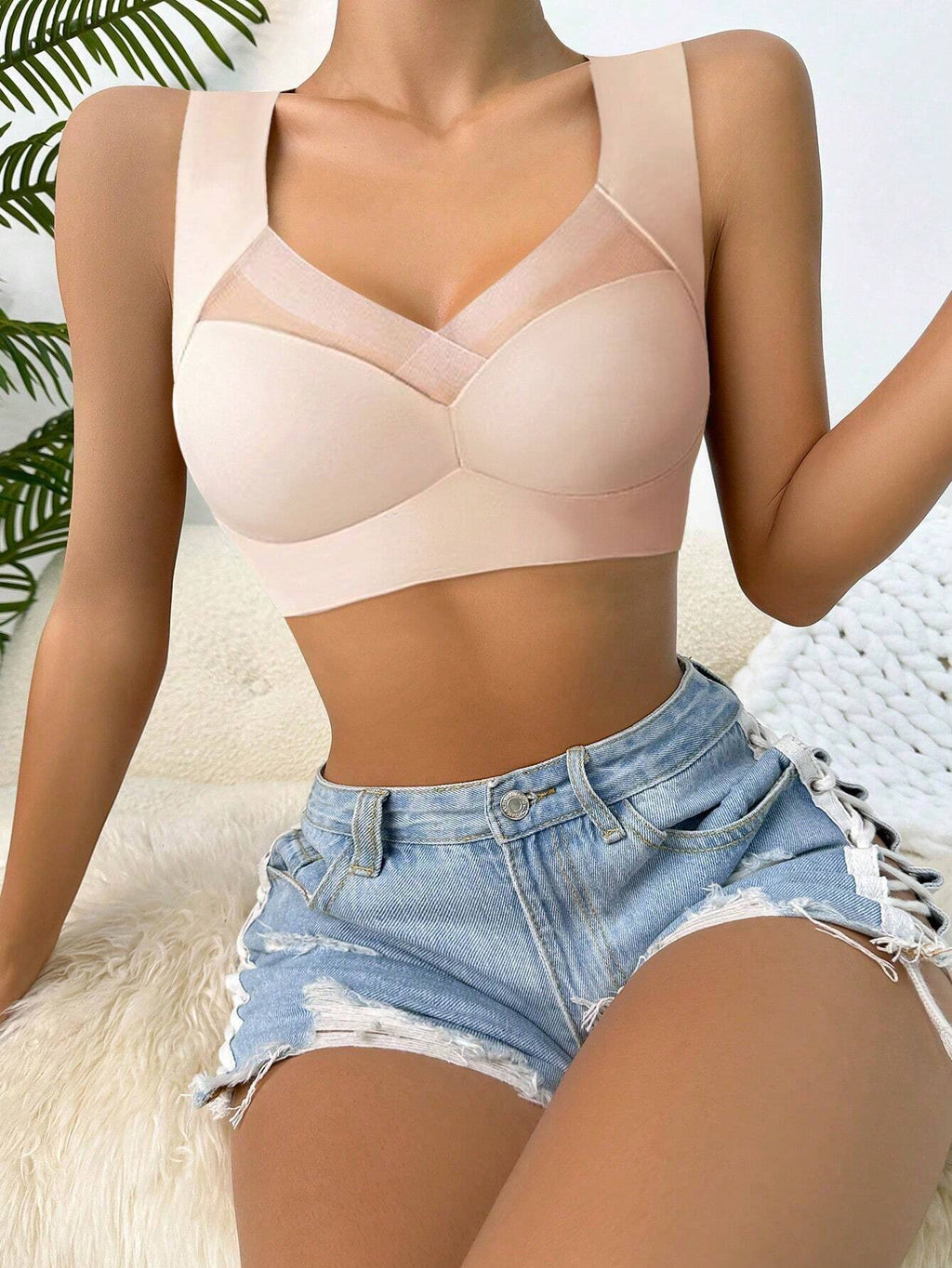 2Pcs/Set Seamless Back Smoothing Comfortable Wireless Bra without Pad, Lingerie