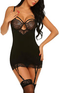 Women Lingerie Teddy Bodysuit with Garter Belt Lace Babydoll Full Slips No Stockings
