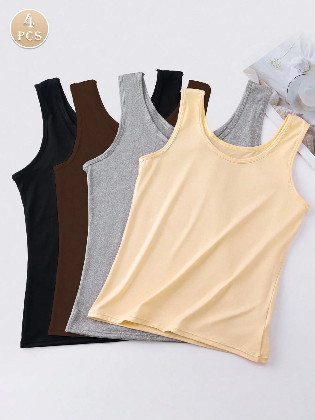 4Pcs Women'S Comfortable Casual U-Neck Wide Strap Camisole Sleeveless Crop Top, Tight Fit