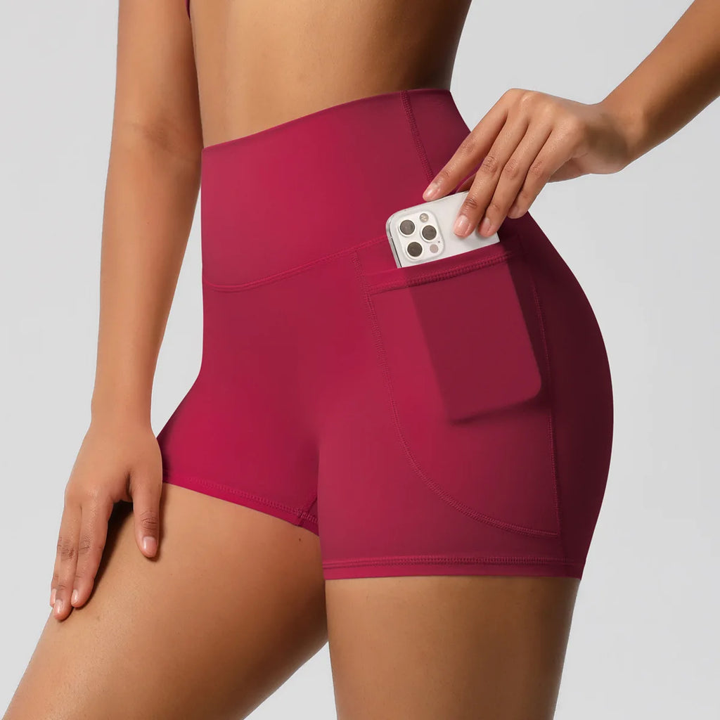 2PCS Women Summer Fitness Sports Yoga Set Backless Yoga Underwear with Chest Pad Workout Top Quick-Dry Gym Pockets Shorts Set