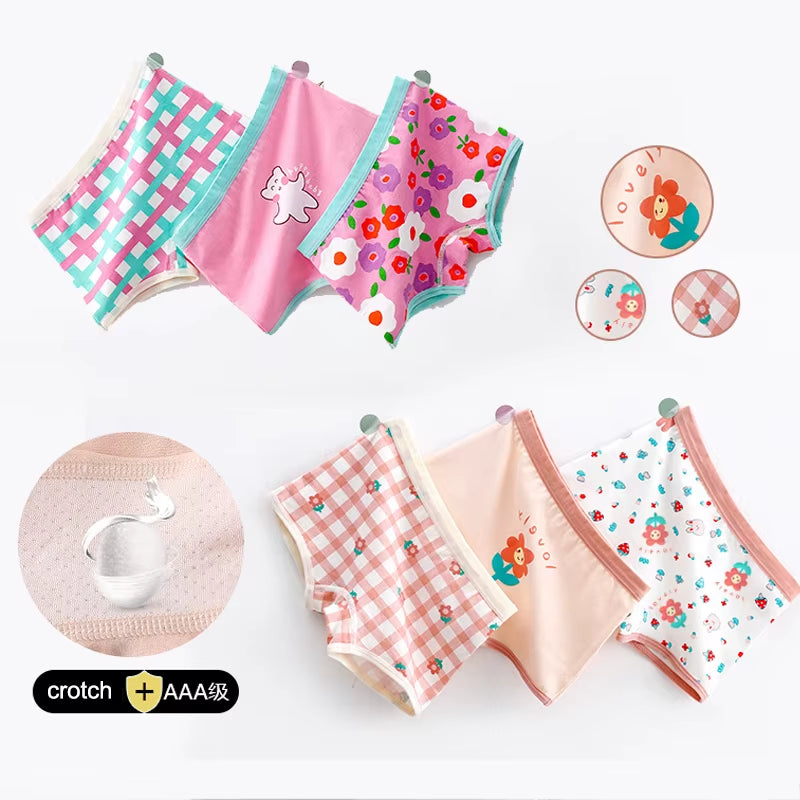 3Pcs Girls Underwear Little Girl Boxer Shorts 2-14 Year Old Student Cartoon Underwear Pure Cotton Children Underwear