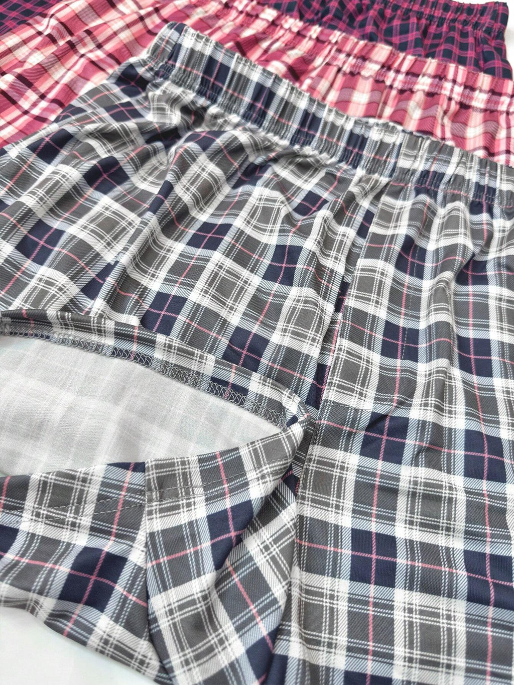 3Pcs/Set Men'S Thin Plaid Print Elastic Comfortable Boxer Briefs, Breathable Loose Waistband Shorts, Multi-Color Sleepwear Underwear