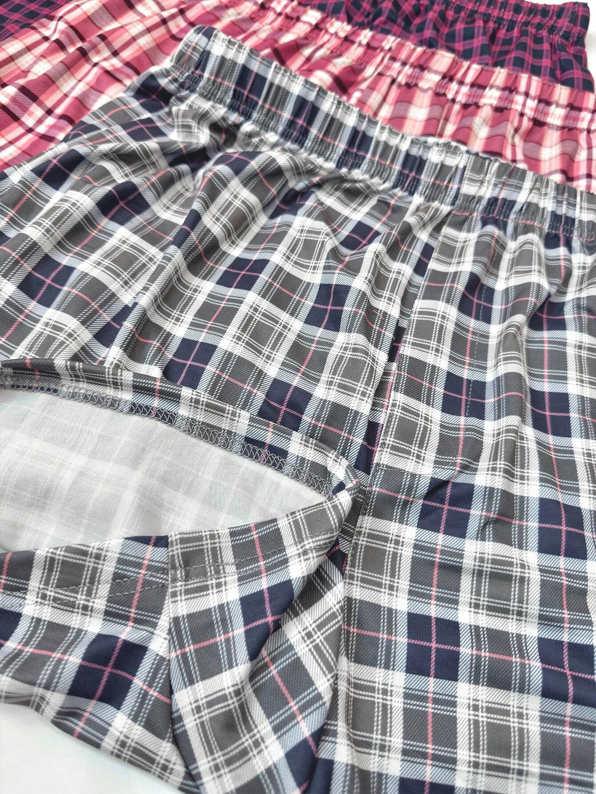 3Pcs/Set Men'S Thin Plaid Print Elastic Comfortable Boxer Briefs, Breathable Loose Waistband Shorts, Multi-Color Sleepwear Underwear