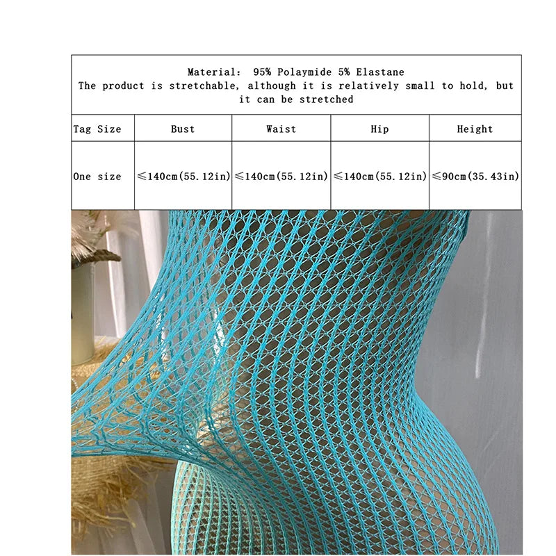 1PC Women Fishnet Cover Up Without Bikini Sexy Lingerie See Through Hollow Out Bodycon Dress Long Sleeve Beachwear DS140