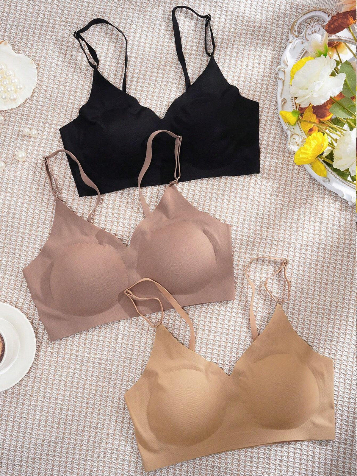 3Pcs Women'S Wireless Bra Multi-Color Sexy Seamless Comfortable Yoga Sports Bra