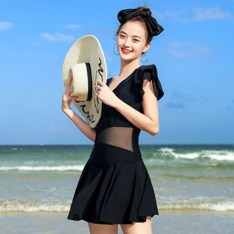 Female Vintage Floral Print Swimming Costume High Waisted Full Coverage Cute Vacation Swim Suit
