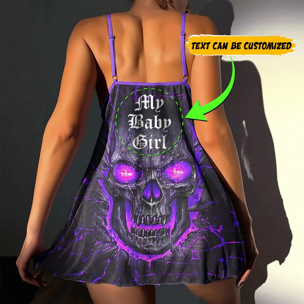 Gothic Skull Lace Nightgown, Open-Front Purple Babydoll