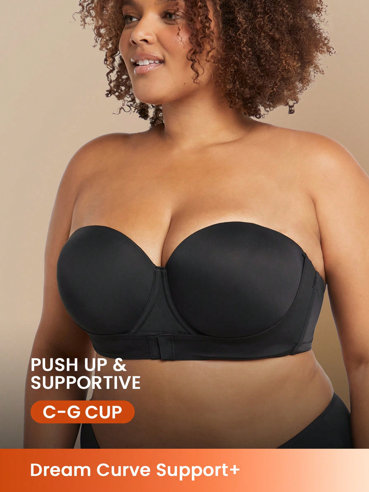 LUVLETTE plus Dream Curve Support + Strapless Front-Close Push-Up Black Basic Half Wedding Bra