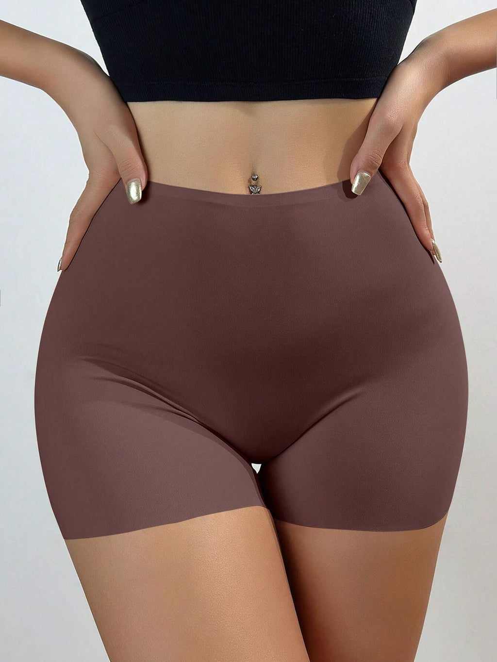 Women'S Seamless Anti-Chafing No-Roll Ice Silk Mid-Waist Boyshort Underwear