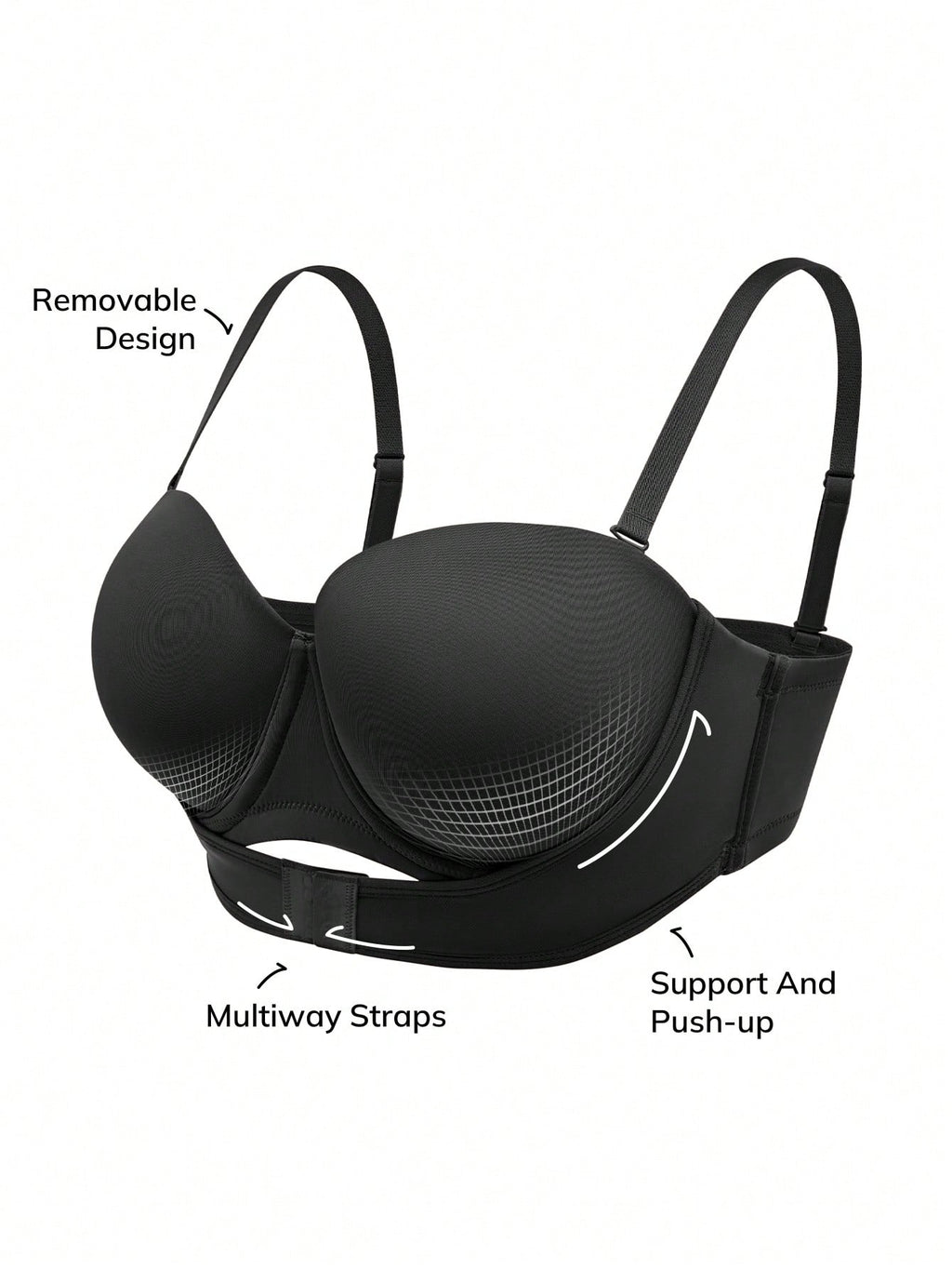 LUVLETTE plus Dream Curve Support + Strapless Front-Close Push-Up Black Basic Half Wedding Bra
