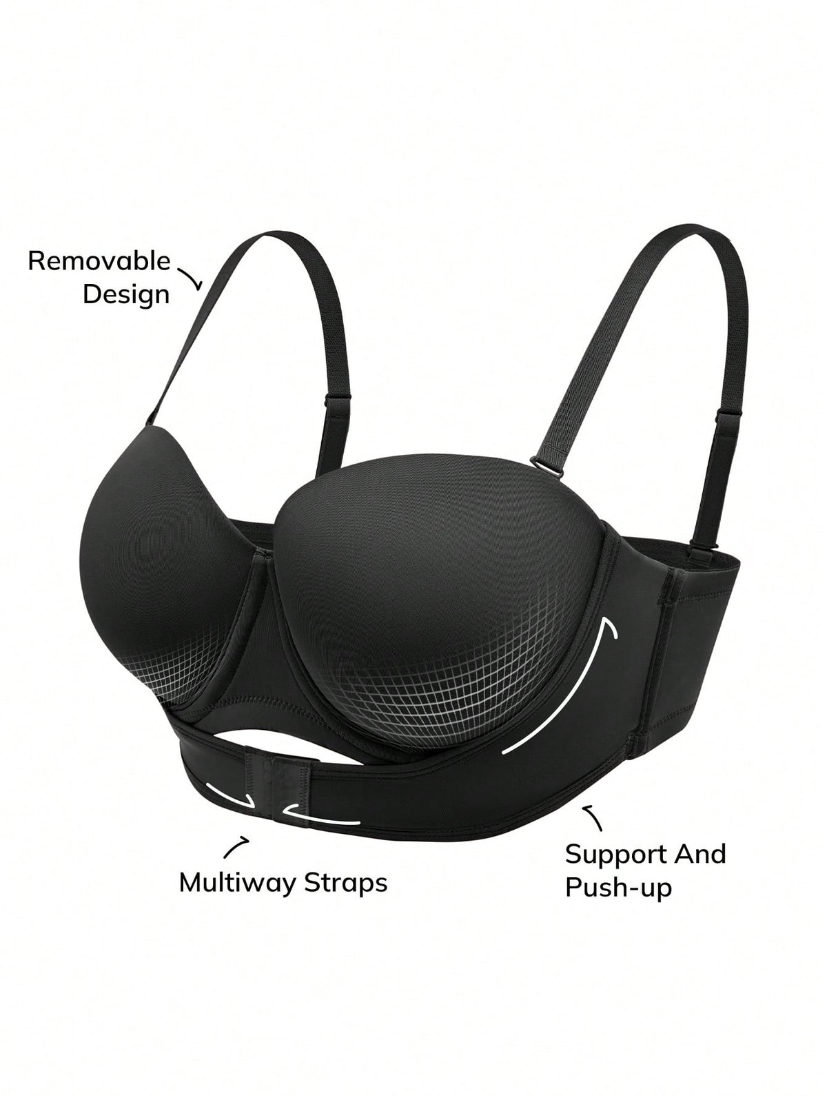 LUVLETTE plus Dream Curve Support + Strapless Front-Close Push-Up Black Basic Half Wedding Bra