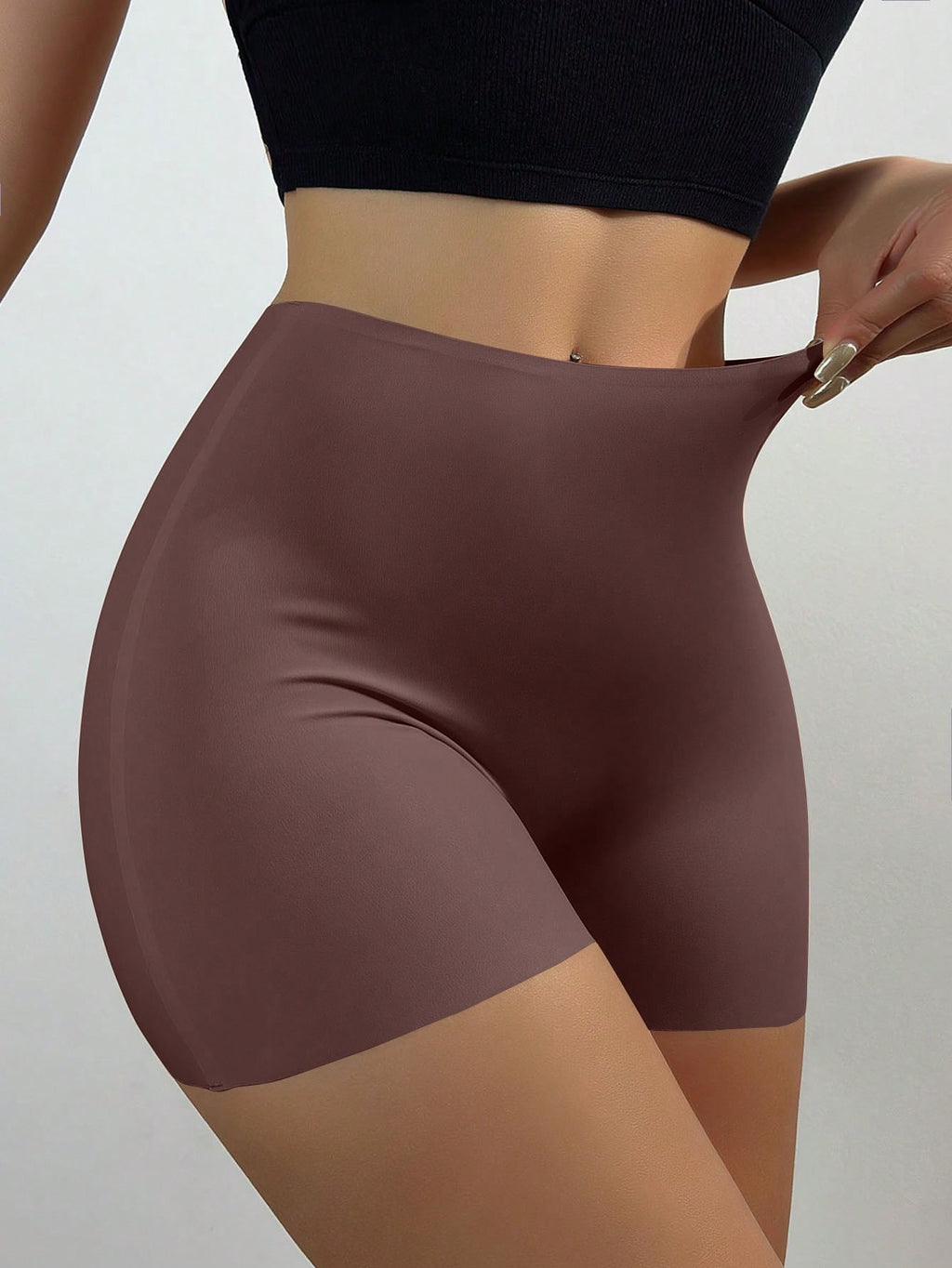 Women'S Seamless Anti-Chafing No-Roll Ice Silk Mid-Waist Boyshort Underwear
